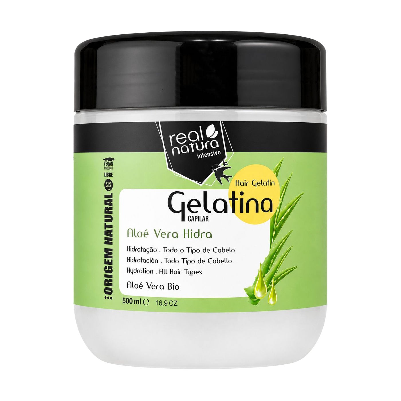 Капілярний гель-желатин для волосся Real Natura Gelatina Capilar Aloe Vera Hidra, 500 мл